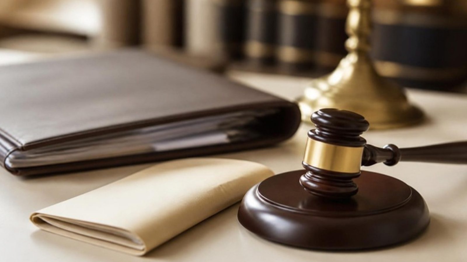 Martelo de juiz e escritura sobre a mesa, etapa judicial do testamento antes do inventário em cartório