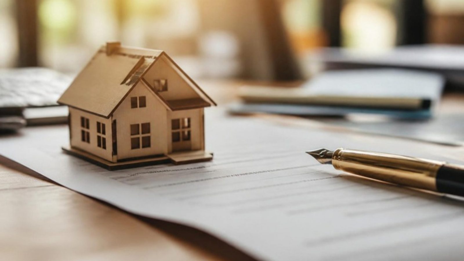 Maquete de casa e escritura ilustrando o ganho de capital na venda de imóvel por não residente