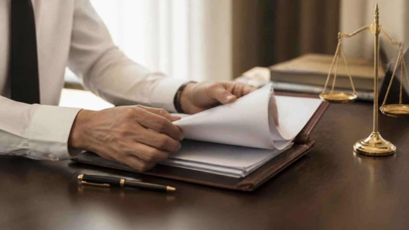 Sócio analisando contratos e documentos fiscais ao lado de uma balança, simbolizando os limites do planejamento tributário